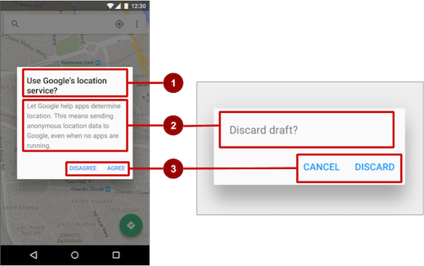 Regions of Two Different Alert Dialogs